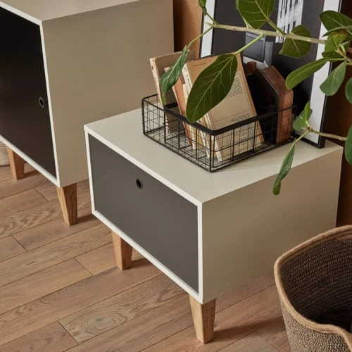 Terre De Nuit Tables De Chevet Table De Chevet 1 Tiroir En Bois Blanc Et Anthracite Avec Pieds En Chê 4 Terre De Nuit Tables De Chevet Table De Chevet 1 Tiroir En Bois Blanc Et Anthracite Avec Pieds En Chê – Image 2