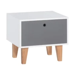 Terre De Nuit Tables De Chevet Table De Chevet 1 Tiroir En Bois Blanc Et Anthracite Avec Pieds En Chê