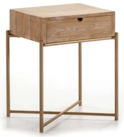 Thai Natura Tables De Chevet Table De Chevet 1 Tiroir En Bois Cérusé Structure Doré