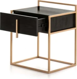 Thai Natura Tables De Chevet Table De Chevet 1 Tiroir En Bois Noir Structure Métal Doré -SURMATELAS Soldes table de chevet 1 tiroir en bois noir structure metal dore 2