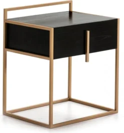 Thai Natura Tables De Chevet Table De Chevet 1 Tiroir En Bois Noir Structure Métal Doré