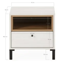 HOMN Tables De Chevet Table De Chevet 1 Tiroir Et 1 Niche, Couleur Blanc Et Bois -SURMATELAS Soldes table de chevet 1 tiroir et 1 niche couleur blanc et bois 3