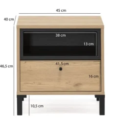 HOMN Tables De Chevet Table De Chevet 1 Tiroir Et 1 Niche, Couleur Bois Et Noire -SURMATELAS Soldes table de chevet 1 tiroir et 1 niche couleur bois et noire 3