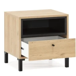 HOMN Tables De Chevet Table De Chevet 1 Tiroir Et 1 Niche, Couleur Bois Et Noire -SURMATELAS Soldes table de chevet 1 tiroir et 1 niche couleur bois et noire 5