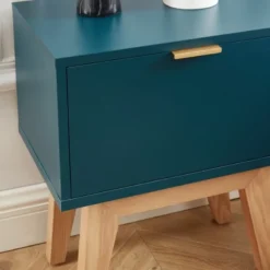 ELLE Décoration Tables De Chevet Table De Chevet 1 Tiroir - Laqué Bleu Canard -SURMATELAS Soldes table de chevet 1 tiroir laque bleu canard 3