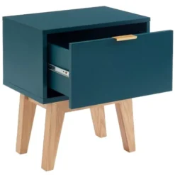 ELLE Décoration Tables De Chevet Table De Chevet 1 Tiroir - Laqué Bleu Canard -SURMATELAS Soldes table de chevet 1 tiroir laque bleu canard 5