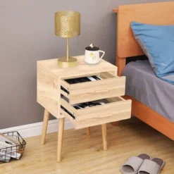 Toilinux Tables De Chevet Table De Chevet 2 Tiroirs 45x35x60cm Marron -SURMATELAS Soldes table de chevet 2 tiroirs 45x35x60cm marron 1