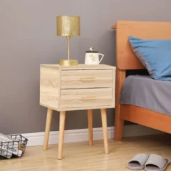 Toilinux Tables De Chevet Table De Chevet 2 Tiroirs 45x35x60cm Marron -SURMATELAS Soldes table de chevet 2 tiroirs 45x35x60cm marron 2