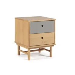 HOMN Tables De Chevet Table De Chevet 1 Tiroir Couleur Bois Et Gris, Bois Massif -SURMATELAS Soldes table de chevet 2 tiroirs couleur bois et gris bois massif 17