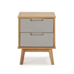 HOMN Tables De Chevet Table De Chevet 2 Tiroirs Couleur Bois Et Gris, Bois Massif -SURMATELAS Soldes table de chevet 2 tiroirs couleur bois et gris bois massif 3