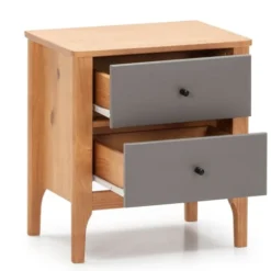 HOMN Tables De Chevet Table De Chevet 2 Tiroirs Couleur Bois Et Gris, Bois Massif -SURMATELAS Soldes table de chevet 2 tiroirs couleur bois et gris bois massif 9