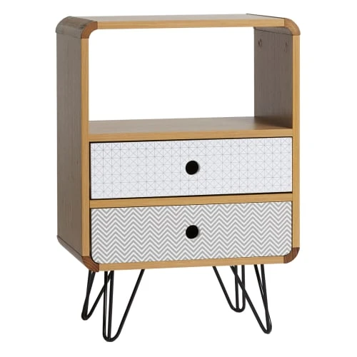 HOMN Tables De Chevet Table De Chevet 2 Tiroirs, Couleur Chêne, Pieds En Métal Noir 3 HOMN Tables De Chevet Table De Chevet 2 Tiroirs, Couleur Chêne, Pieds En Métal Noir