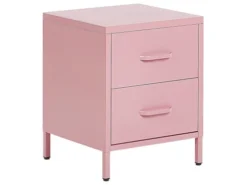 Beliani Tables De Chevet Table De Chevet 2 Tiroirs En Acier Rose