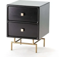 Thai Natura Tables De Chevet Table De Chevet 2 Tiroirs En Bois Couelur Noir Pieds Dorés
