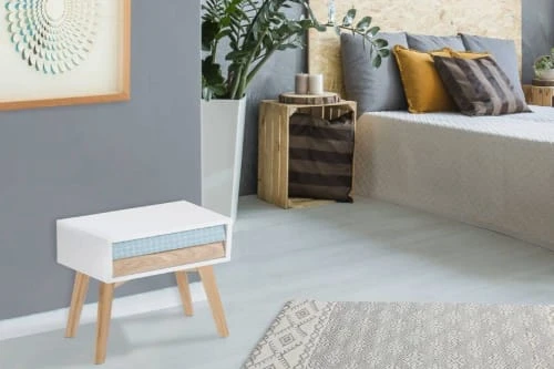 ReCollection Tables De Chevet Table De Chevet 2 Tiroirs En Bois Couleur Blanc Et Bleu 4 ReCollection Tables De Chevet Table De Chevet 2 Tiroirs En Bois Couleur Blanc Et Bleu – Image 2