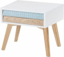 ReCollection Tables De Chevet Table De Chevet 2 Tiroirs En Bois Couleur Blanc Et Bleu