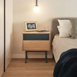 TEULAT Tables De Chevet Table De Chevet 2 Tiroirs En Bois Et Métal Gris Anthracite -SURMATELAS Soldes table de chevet 2 tiroirs en bois et metal gris anthracite 1