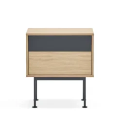 TEULAT Tables De Chevet Table De Chevet 2 Tiroirs En Bois Et Métal Gris Anthracite -SURMATELAS Soldes table de chevet 2 tiroirs en bois et metal gris anthracite 4