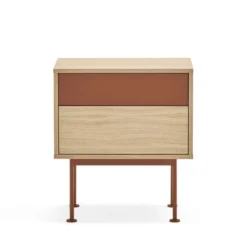 TEULAT Tables De Chevet Table De Chevet 2 Tiroirs En Bois Et Métal Rouge Brique -SURMATELAS Soldes table de chevet 2 tiroirs en bois et metal rouge brique 3