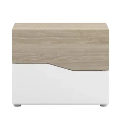 HOMN Tables De Chevet Table De Chevet 2 Tiroirs En Couleur Blanc Et Bois -SURMATELAS Soldes table de chevet 2 tiroirs en couleur blanc et bois 3