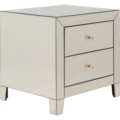 Kare Design Tables De Chevet Table De Chevet 2 Tiroirs En Verre Miroir Doré -SURMATELAS Soldes table de chevet 2 tiroirs en verre miroir dore 4