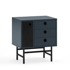 TEULAT Tables De Chevet Table De Chevet 2 Tiroirs Et 1 Porte En En Bleu Foncé Et Noir