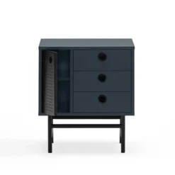TEULAT Tables De Chevet Table De Chevet 2 Tiroirs Et 1 Porte En En Bleu Foncé Et Noir -SURMATELAS Soldes table de chevet 2 tiroirs et 1 porte en en bleu fonce et noir 4