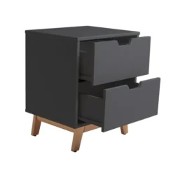 HOMN Tables De Chevet Table De Chevet 2 Tiroirs Gris, Mdf Laqué, Gris Anthracite -SURMATELAS Soldes table de chevet 2 tiroirs gris mdf laque gris anthracite 2