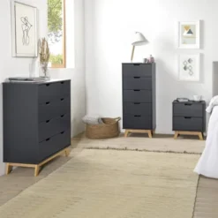 HOMN Tables De Chevet Table De Chevet 2 Tiroirs Gris, Mdf Laqué, Gris Anthracite -SURMATELAS Soldes table de chevet 2 tiroirs gris mdf laque gris anthracite 5