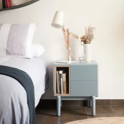 TEULAT Tables De Chevet Table De Chevet 2 Tiroirs Gris Perle -SURMATELAS Soldes table de chevet 2 tiroirs gris perle 5