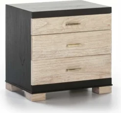 Thai Natura Tables De Chevet Table De Chevet 3 Tiroirs Cérusés Blanc Structure Noir