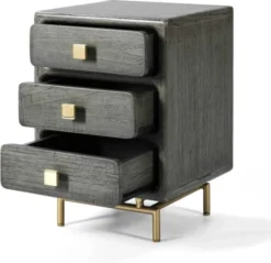 Thai Natura Tables De Chevet Table De Chevet 3 Tiroirs En Bois Cérusé Gris Et Doré -SURMATELAS Soldes table de chevet 3 tiroirs en bois ceruse gris et dore 2