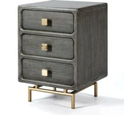 Thai Natura Tables De Chevet Table De Chevet 3 Tiroirs En Bois Cérusé Gris Et Doré