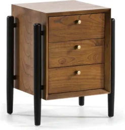 Thai Natura Tables De Chevet Table De Chevet 3 Tiroirs En Bois Foncé Et Doré