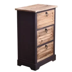 Mobili Rebecca Tables De Chevet Table De Chevet 3 Tiroirs En Bois Naturel Et Noir -SURMATELAS Soldes table de chevet 3 tiroirs en bois naturel et noir 2