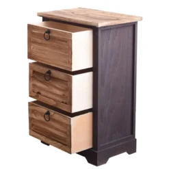 Mobili Rebecca Tables De Chevet Table De Chevet 3 Tiroirs En Bois Naturel Et Noir -SURMATELAS Soldes table de chevet 3 tiroirs en bois naturel et noir 3