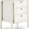 Thai Natura Tables De Chevet Table De Chevet 3 Tiroirs En Bois Teinté Blanc Et Doré -SURMATELAS Soldes table de chevet 3 tiroirs en bois teinte blanc et dore 1