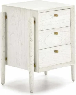 Thai Natura Tables De Chevet Table De Chevet 3 Tiroirs En Bois Teinté Blanc Et Doré
