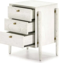 Thai Natura Tables De Chevet Table De Chevet 3 Tiroirs En Bois Teinté Blanc Et Doré -SURMATELAS Soldes table de chevet 3 tiroirs en bois teinte blanc et dore 3