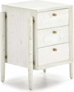 Thai Natura Tables De Chevet Table De Chevet 3 Tiroirs En Bois Teinté Blanc Et Doré -SURMATELAS Soldes table de chevet 3 tiroirs en bois teinte blanc et dore 5