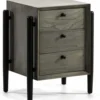 Thai Natura Tables De Chevet Table De Chevet 3 Tiroirs En Bois Teinté Gris Et Doré -SURMATELAS Soldes table de chevet 3 tiroirs en bois teinte gris et dore