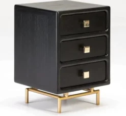 Thai Natura Tables De Chevet Table De Chevet 3 Tiroirs En Bois Teinté Noir Et Doré