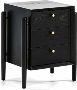 Thai Natura Tables De Chevet Table De Chevet 3 Tiroirs En Bois Teinté Noir Et Doré