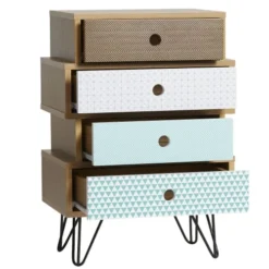 HOMN Tables De Chevet Table De Chevet 4 Tiroirs, Couleur Chêne, Pieds En Métal En Noir 10 HOMN Tables De Chevet Table De Chevet 4 Tiroirs, Couleur Chêne, Pieds En Métal En Noir -SURMATELAS Soldes table de chevet 4 tiroirs couleur chene pieds en metal en noir 2