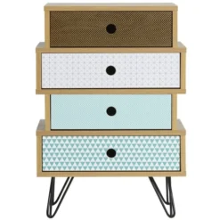 HOMN Tables De Chevet Table De Chevet 4 Tiroirs, Couleur Chêne, Pieds En Métal En Noir 11 HOMN Tables De Chevet Table De Chevet 4 Tiroirs, Couleur Chêne, Pieds En Métal En Noir -SURMATELAS Soldes table de chevet 4 tiroirs couleur chene pieds en metal en noir 3