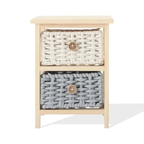 Mobili Rebecca Tables De Chevet Table De Chevet à 2 Tiroirs En Pin Tressé Et Coton Beige Et Gris 3 Mobili Rebecca Tables De Chevet Table De Chevet à 2 Tiroirs En Pin Tressé Et Coton Beige Et Gris