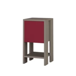 Toilinux Tables De Chevet Table De Chevet Avec 1 Porte Bordeaux Et Taupe -SURMATELAS Soldes table de chevet avec 1 porte bordeaux et taupe 5