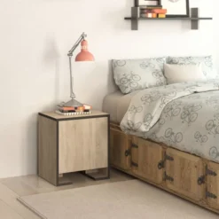 Toilinux Tables De Chevet Table De Chevet Avec 1 Porte Effet Bois Anthracite -SURMATELAS Soldes table de chevet avec 1 porte effet bois anthracite 2