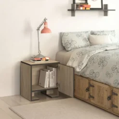 Toilinux Tables De Chevet Table De Chevet Avec 1 Porte Effet Bois Anthracite -SURMATELAS Soldes table de chevet avec 1 porte effet bois anthracite 3