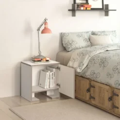 Toilinux Tables De Chevet Table De Chevet Avec 1 Porte Effet Bois Blanc -SURMATELAS Soldes table de chevet avec 1 porte effet bois blanc 4